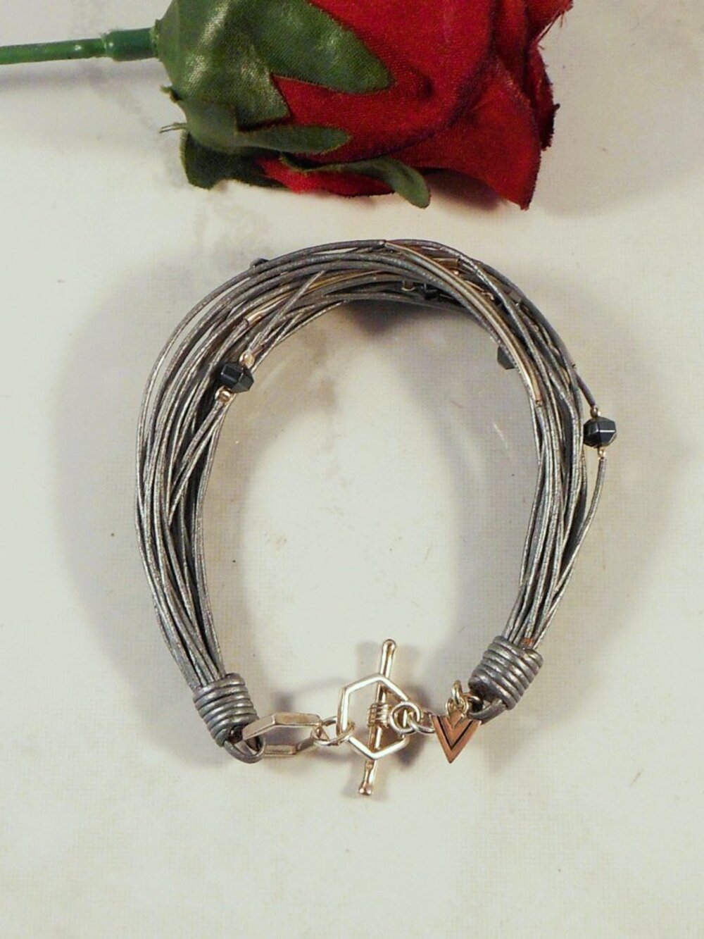 SILPADA Bracelet w/ Leather Cords, Sterling Silver, Hematite, Glass Beads B2143
